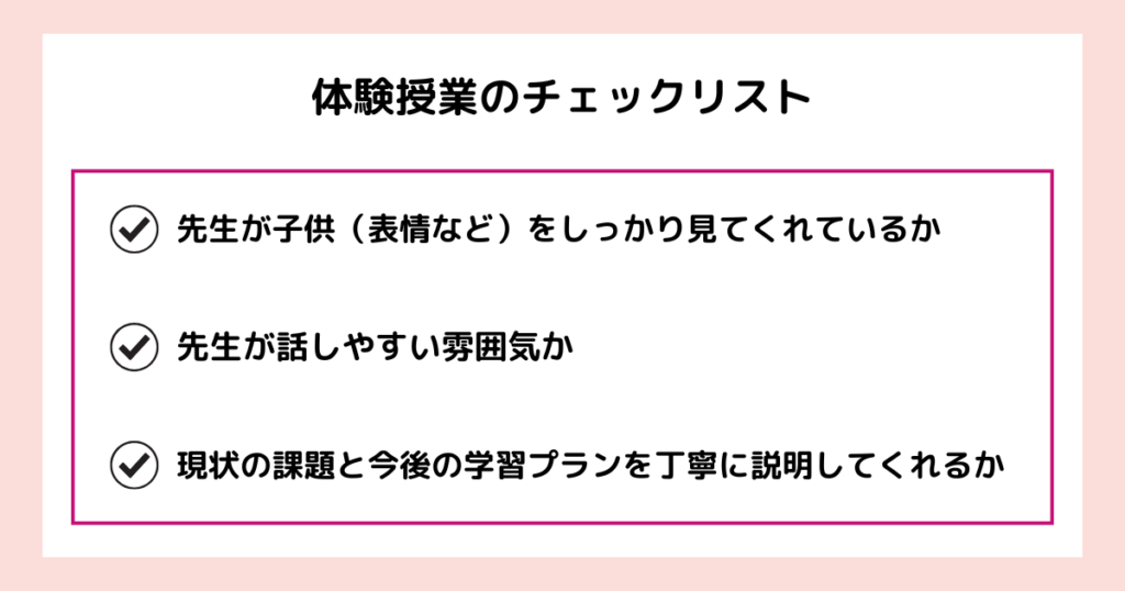 体験授業で確認したい項目のチェックリスト